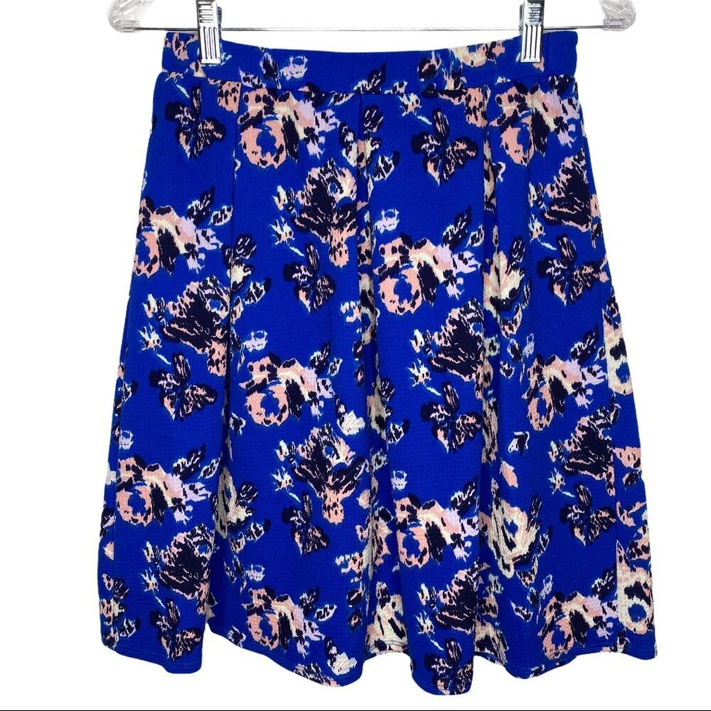 Joe Benbasset Blue Floral Pleated Flare Skirt Medium